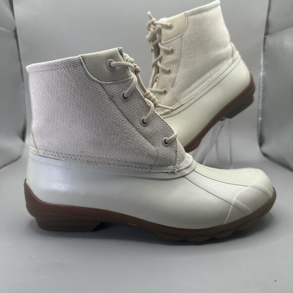 Sperry Saltwater Duck Boots Womens Size 9M White Cream Waterproof Winter Zip - Picture 1 of 9